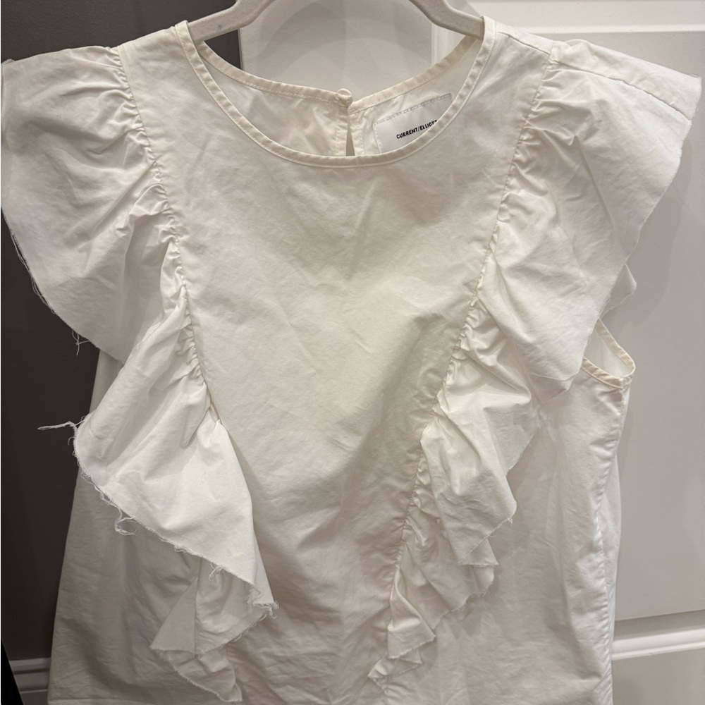 Current/Elliott Cream Ruffle-Front Sleeveless Top
